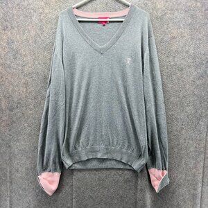 Vicomte Arthur Pullover Womens Large Gray V Neck Sweatshirt Elbow Patch Paris